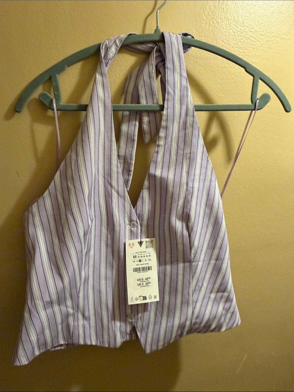 Zara Lavender Vertical Stripe Halter Crop Top